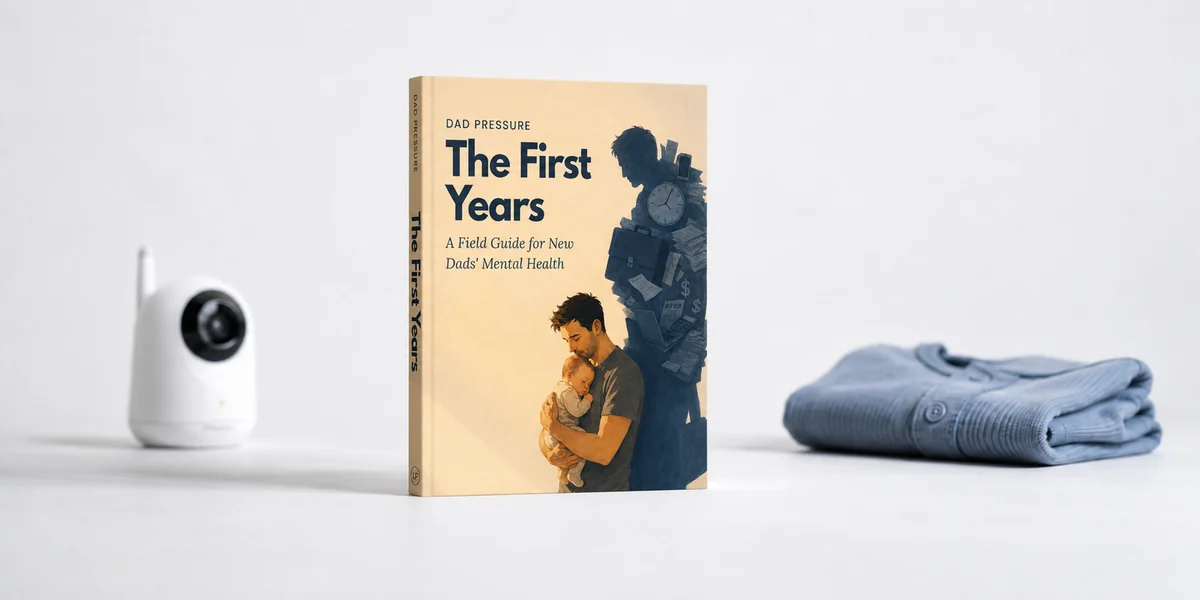 A Field Guide for the First Year displayed beside a baby monitor and folded clothing